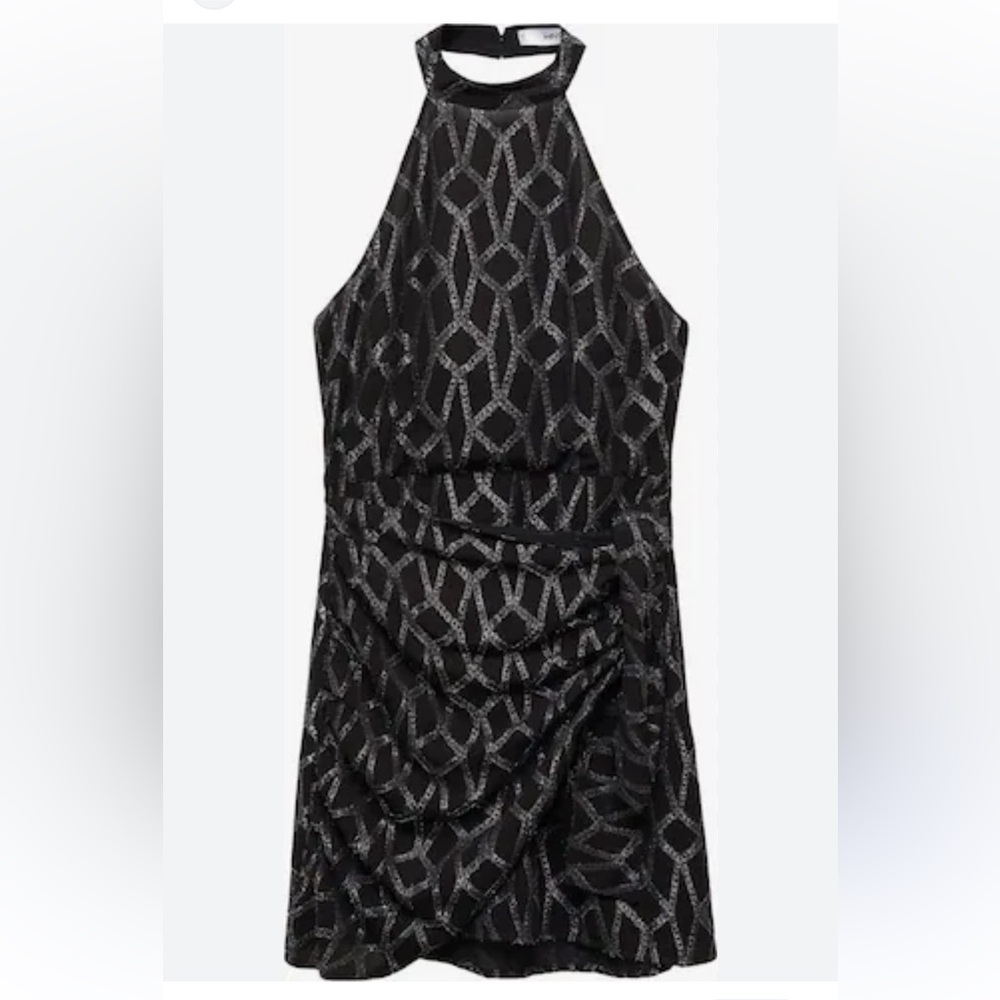 Mango Black and Gray Halter Dress